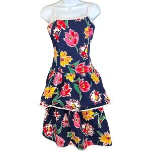 80s Talon Zipper Floral Peplum Dress Retro Summer Garden Party